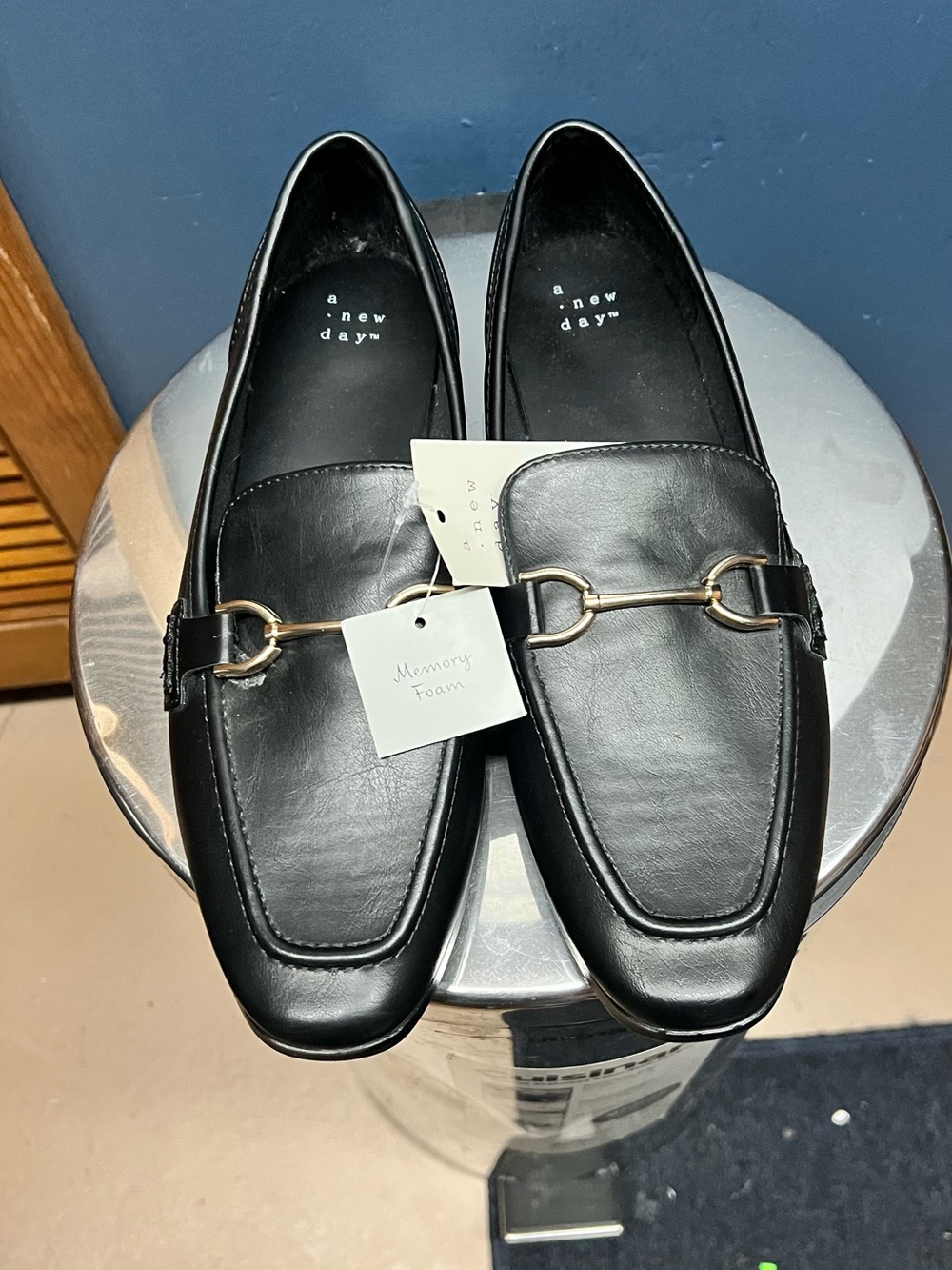 NWT A new day Black Slip-On Loafers with Gold Bit Accent